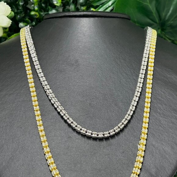Sterling Silver 925 Hematite Necklace Silver Chain and Gold Double Toned Mens